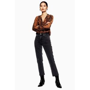 PETITE Washed Black Raw Hem Straight Leg Jeans